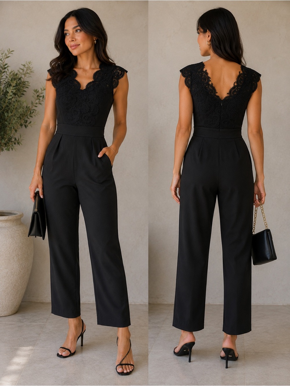 🌻 2 for $10 SHEIN Black Lace-Detail Wide Leg Jumpsuit